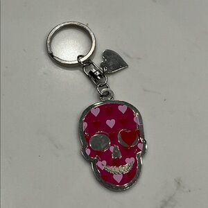 Pink and Black Heart Skull Keychain